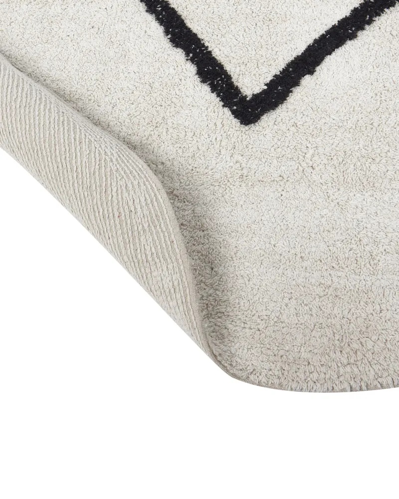 Round Cotone Area Rug ø 140 cm Beige and Black HEART