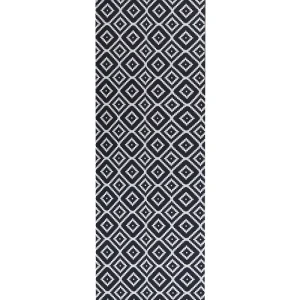 Runner Rug 60 x 200 cm Nero puro and White KARUNGAL con Ricamo Artigianale