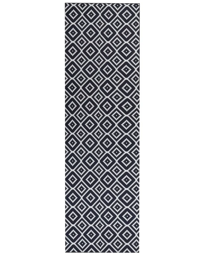 Runner Rug 60 x 200 cm Nero puro and White KARUNGAL con Ricamo Artigianale
