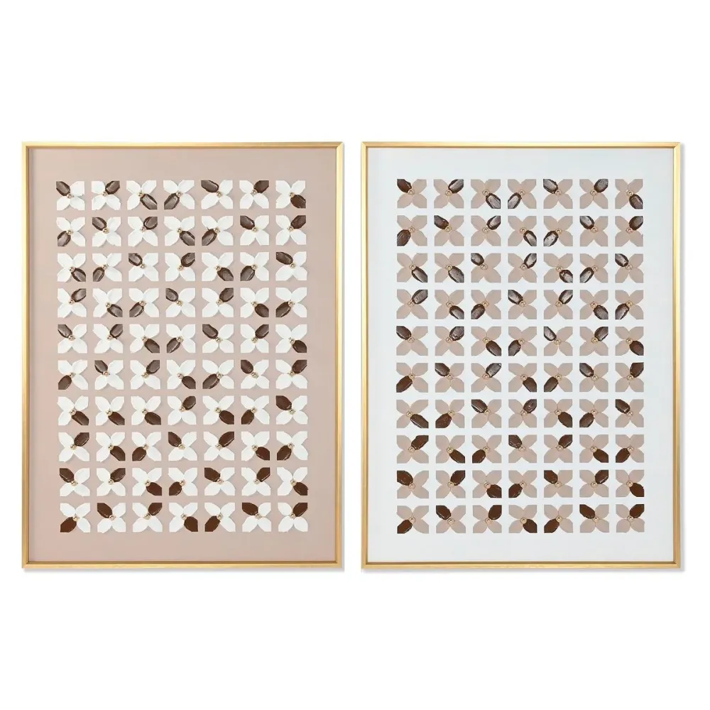 Set di Piatti Quadro Home ESPRIT Bianco Sabbia Dorato Moderno Città 90 x 3,5 x 120 cm (2 Unità)
