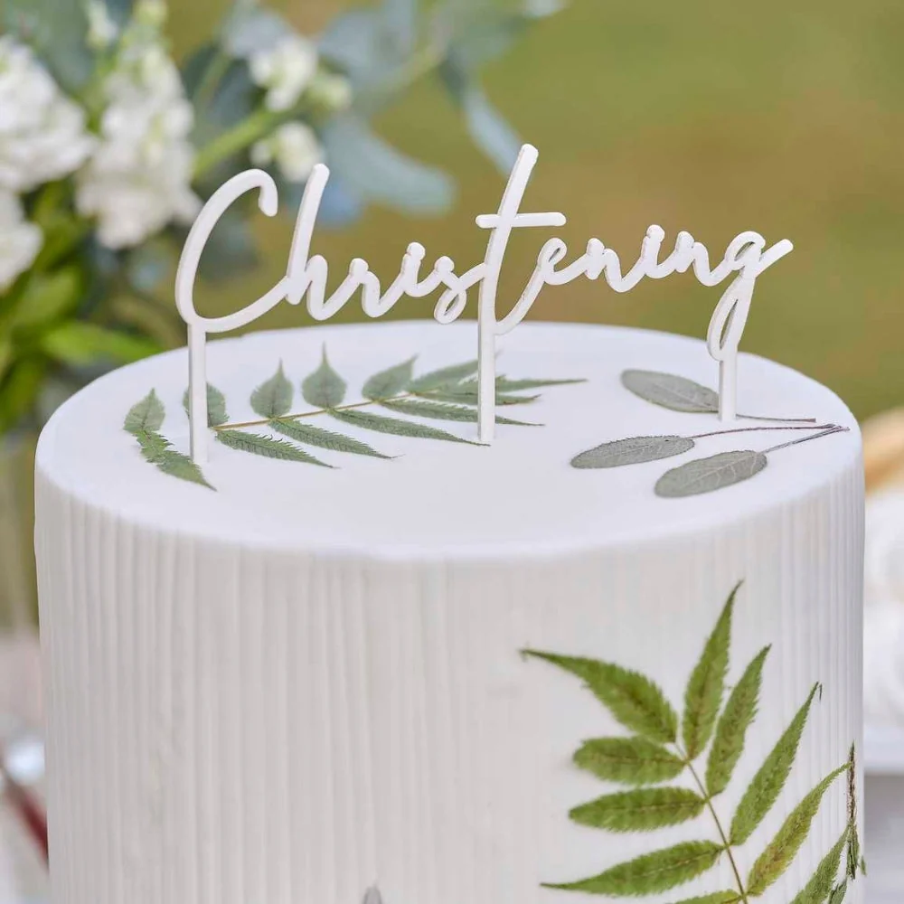 Gingerray Topper per torta legno bianco Battesimo