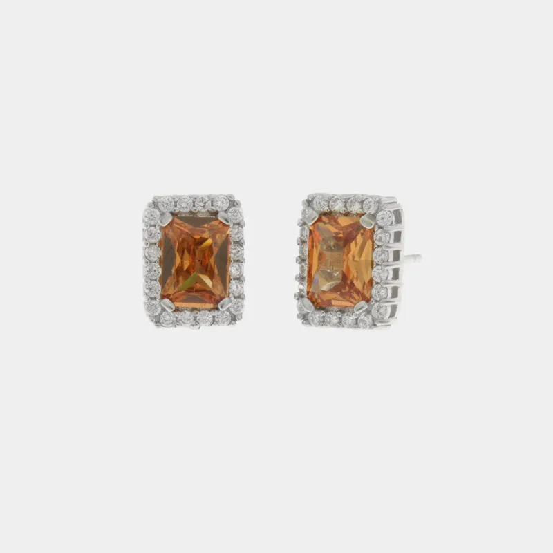 Orecchini Argento 925 lobo con zircone centrale champagne e bianchi