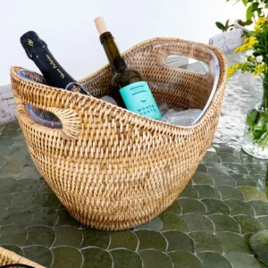 Secchiello per champagne ovale rattan con manici