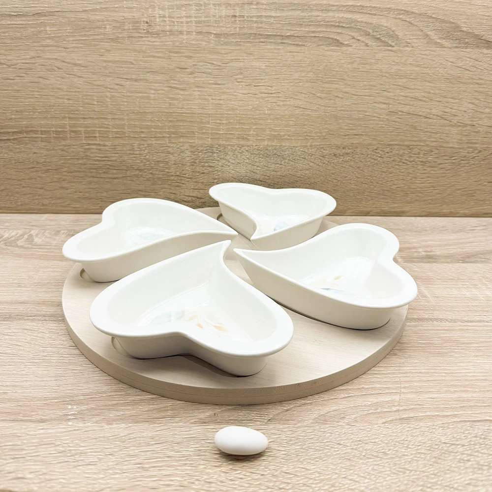 Set 4 Ciotole Cuore con Vassoio Fiori Mandorle Paben