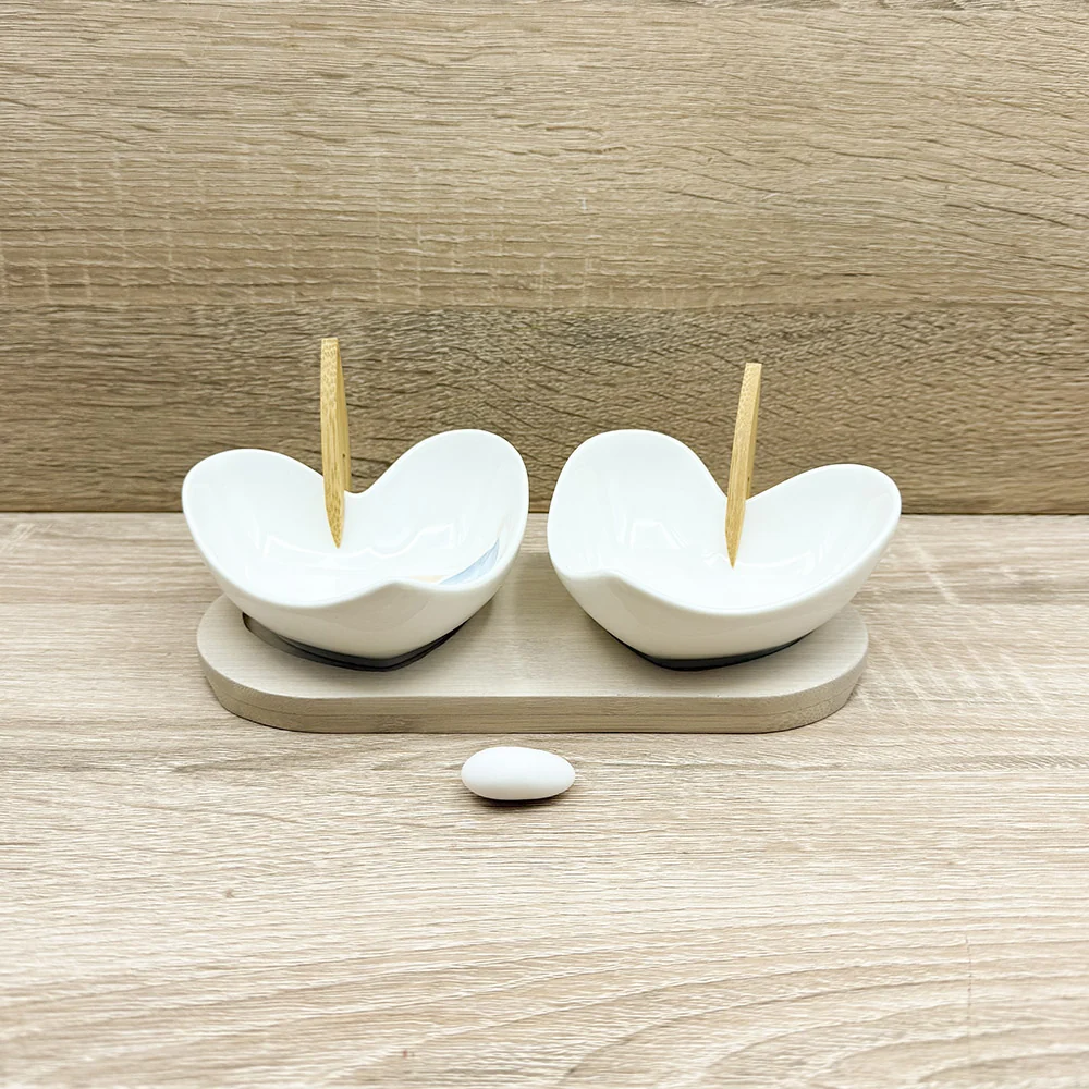 Set 2 Ciotole Cuore con Vassoio Fiori Mandorle Paben