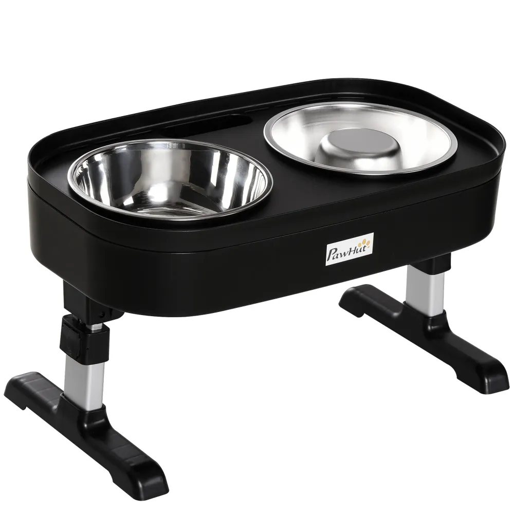 Stazione di alimentazione ciotole acciaio inox regolabili altezza, 43x25x30 cm