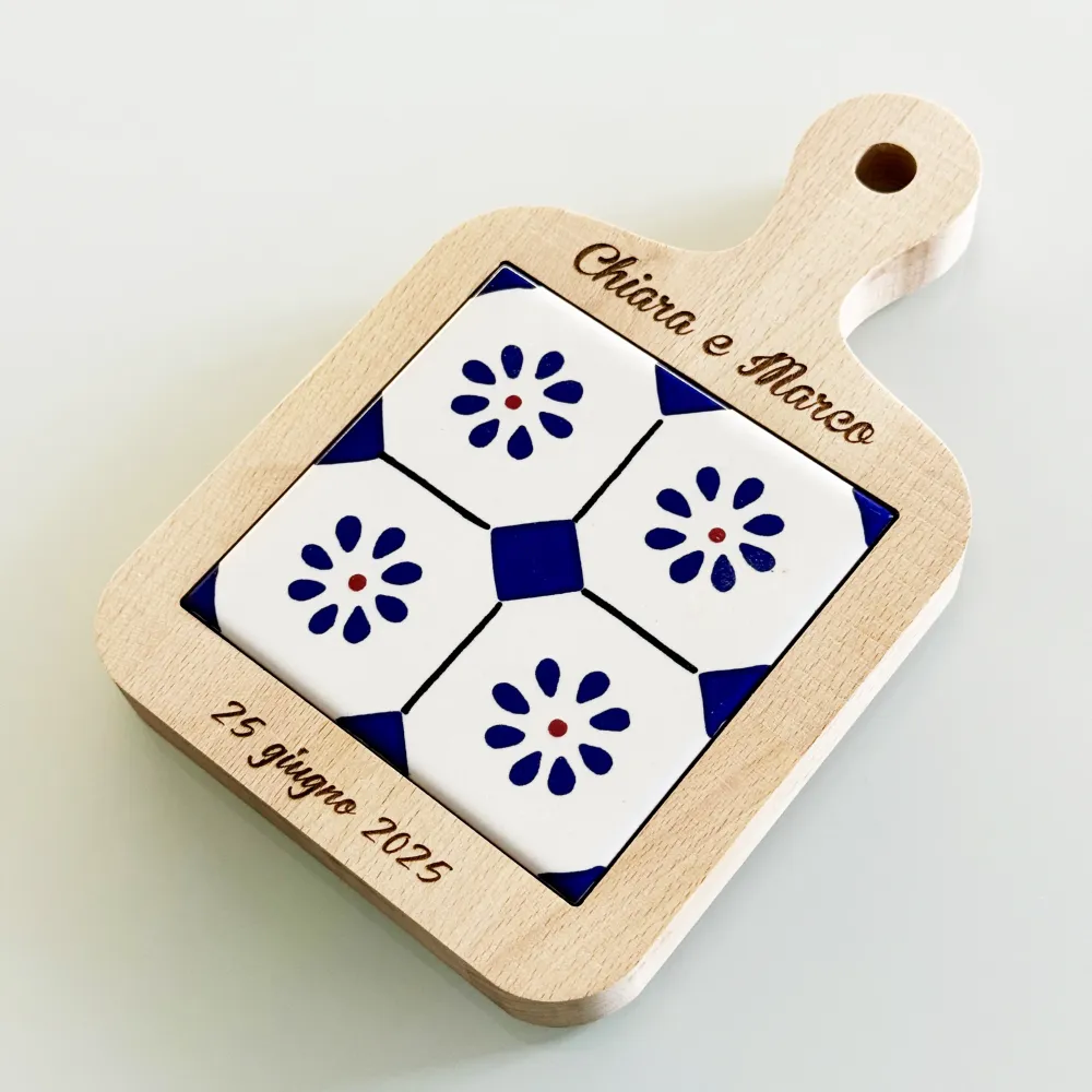 TAGLIERE FAGGIO CON MAIOLICA PUGLIESE