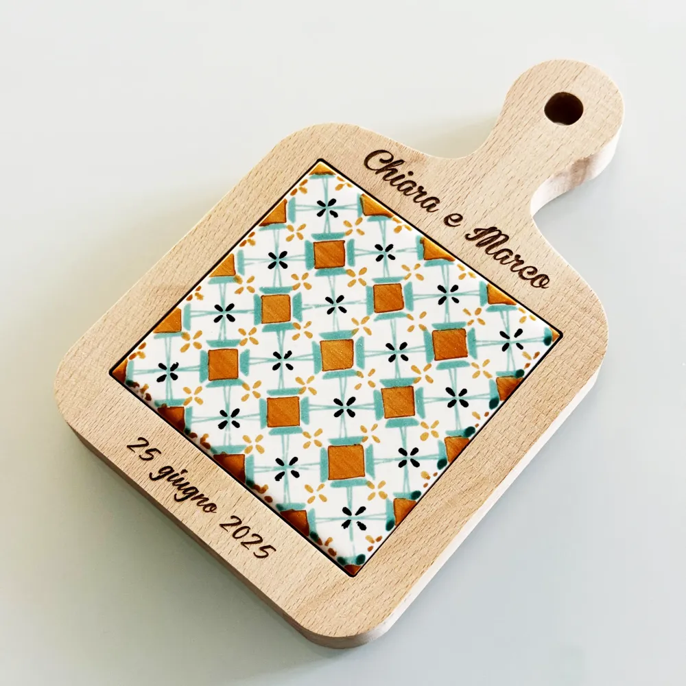 TAGLIERE FAGGIO CON MAIOLICA PUGLIESE