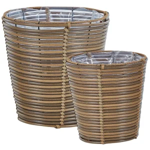 Antiaderente Premium Set 2 Plant Pots SARTI PE Rattan Brown