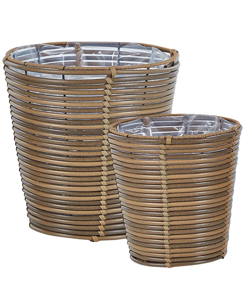 Antiaderente Premium Set 2 Plant Pots SARTI PE Rattan Brown