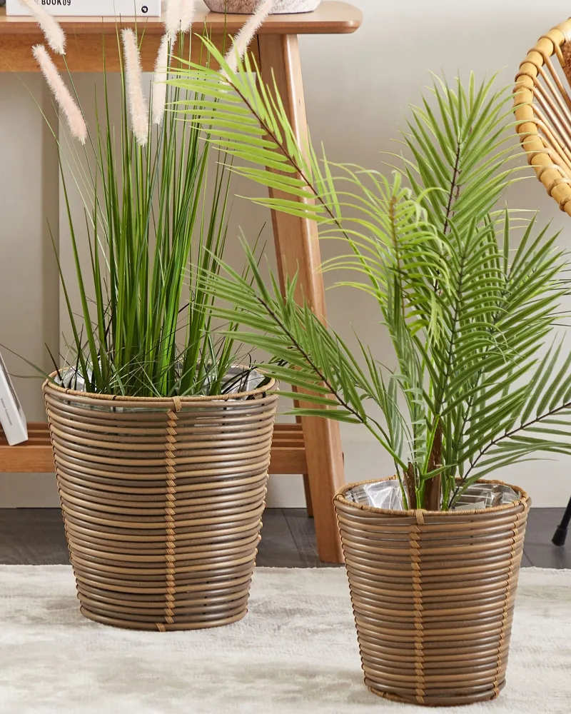 Antiaderente Premium Set 2 Plant Pots SARTI PE Rattan Brown