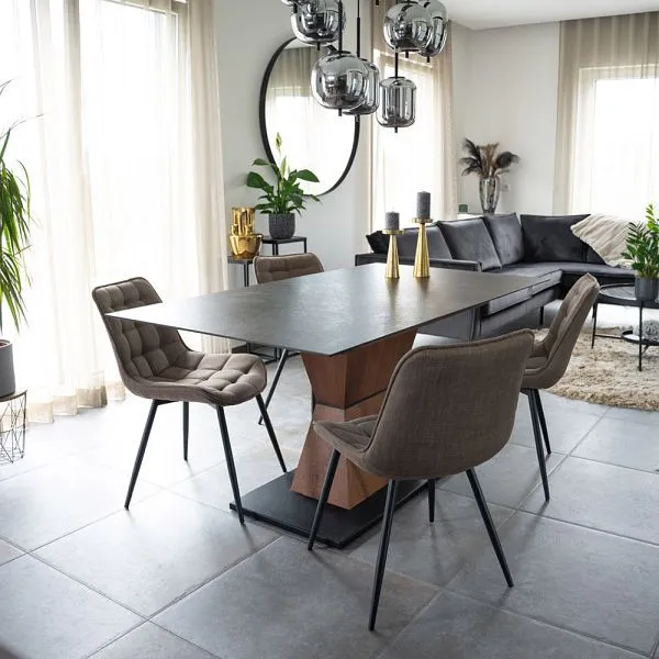HOME DELUXE Set di 2 sedie imbottite per sala da pranzo IKALO – tessuto grigio/marrone 49714
