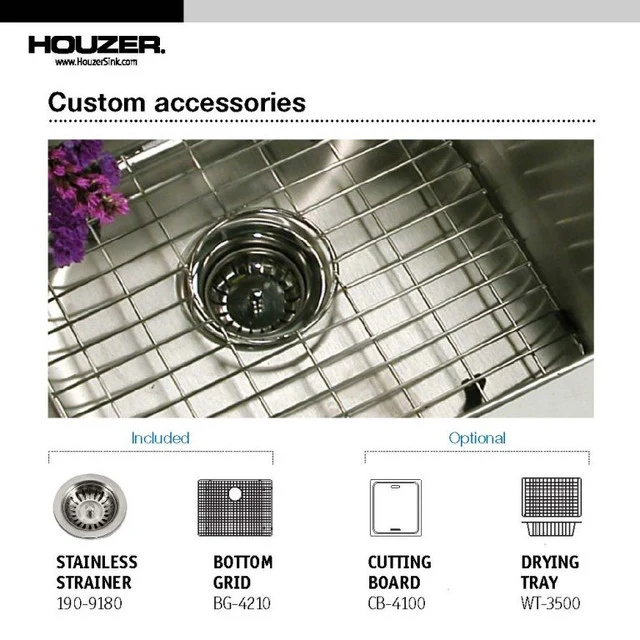Houzer Savior Series 23" Antimacchia Steel Undermount Single Bowl Kitchen Sink includes Basket Strainer