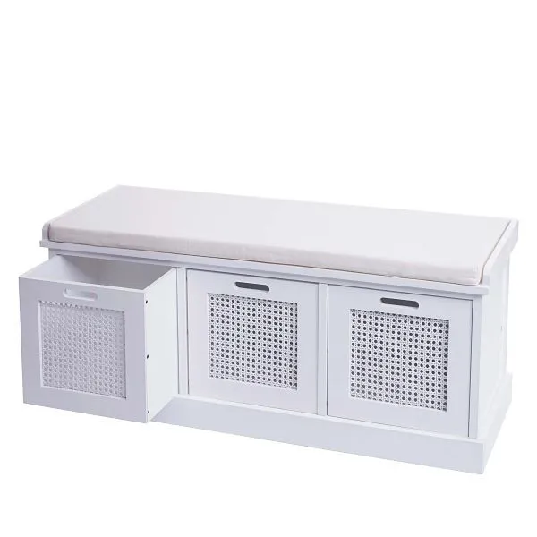 Panca Mendler HWC-J49 panca imbottita panca guardaroba cuscini scatole portaoggetti vano portaoggetti 47x110x40cm bianco r...