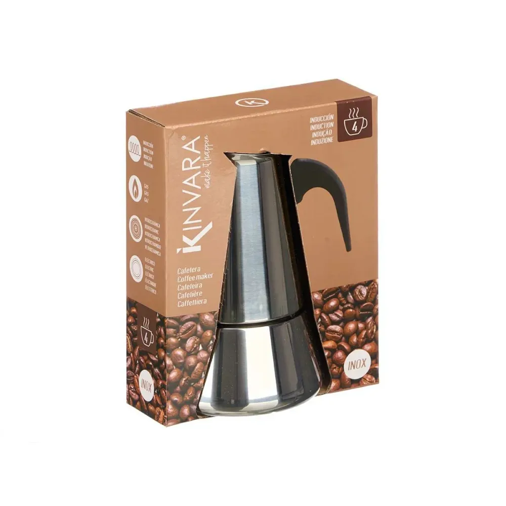 Caffettiera Italiana Kinvara Nero Argentato Acciaio Plastica 4 Tazze
