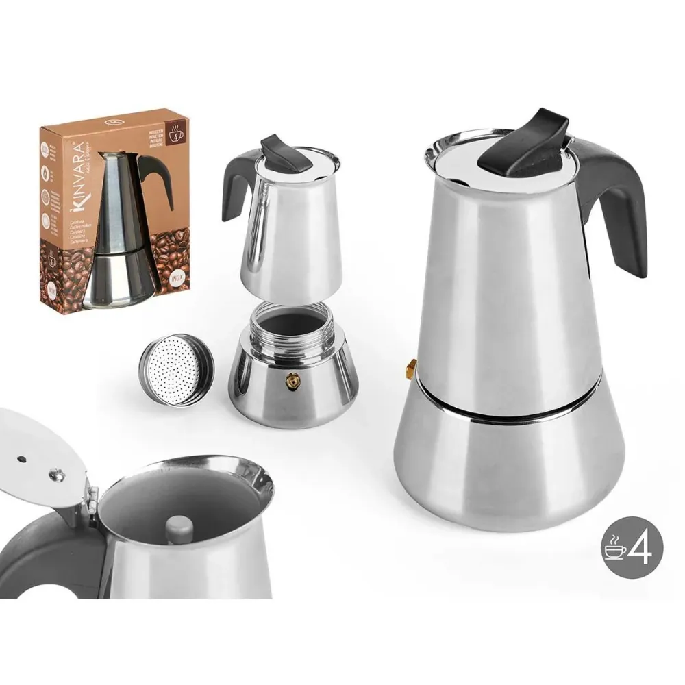Caffettiera Italiana Kinvara Nero Argentato Acciaio Plastica 4 Tazze