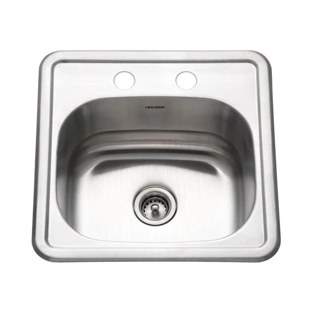 Houzer Hospitality Series 15" Inox Steel Drop- Topmount 2-hole Single Bowl Bar/Prep Sink 6" Depth