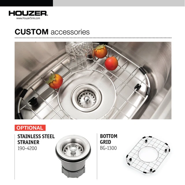 Houzer Hospitality Series 15" Inox Steel Drop- Topmount 2-hole Single Bowl Bar/Prep Sink 6" Depth