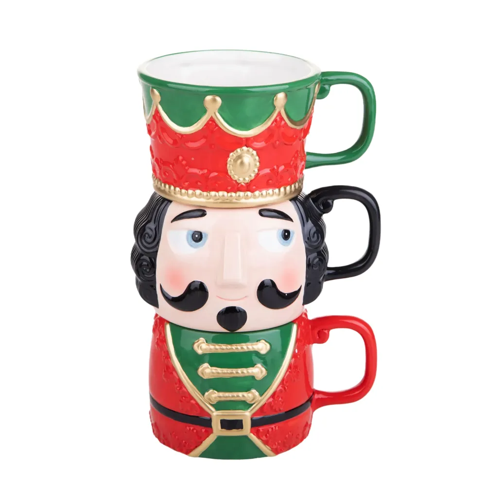☕ Set di Tazze Natalizie Schiaccianoci – 3 Pezzi Ceramica Decorata