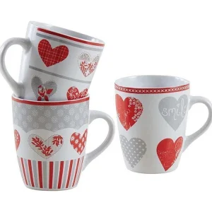 Tazza gres con cuore rosso (set di 3)