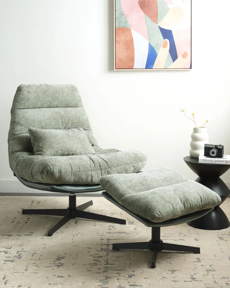 Tovaglia Rotonda Armchair TOVIK Footstool Fabric Light Green