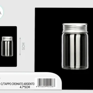 barattolo vetro con tappo cromato argento 4,7x5cm