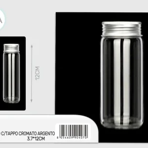 barattolo vetro con tappo cromato argento 3,7x12cm