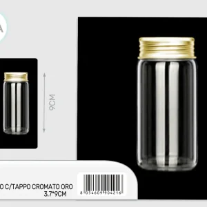 barattolo vetro con tappo cromato oro 3x9cm
