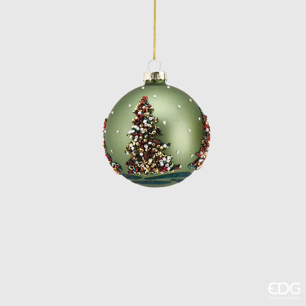 EDG Enzo De Gasperi Pallina di Natale Vetro Pino con Perle Verde D8 cm