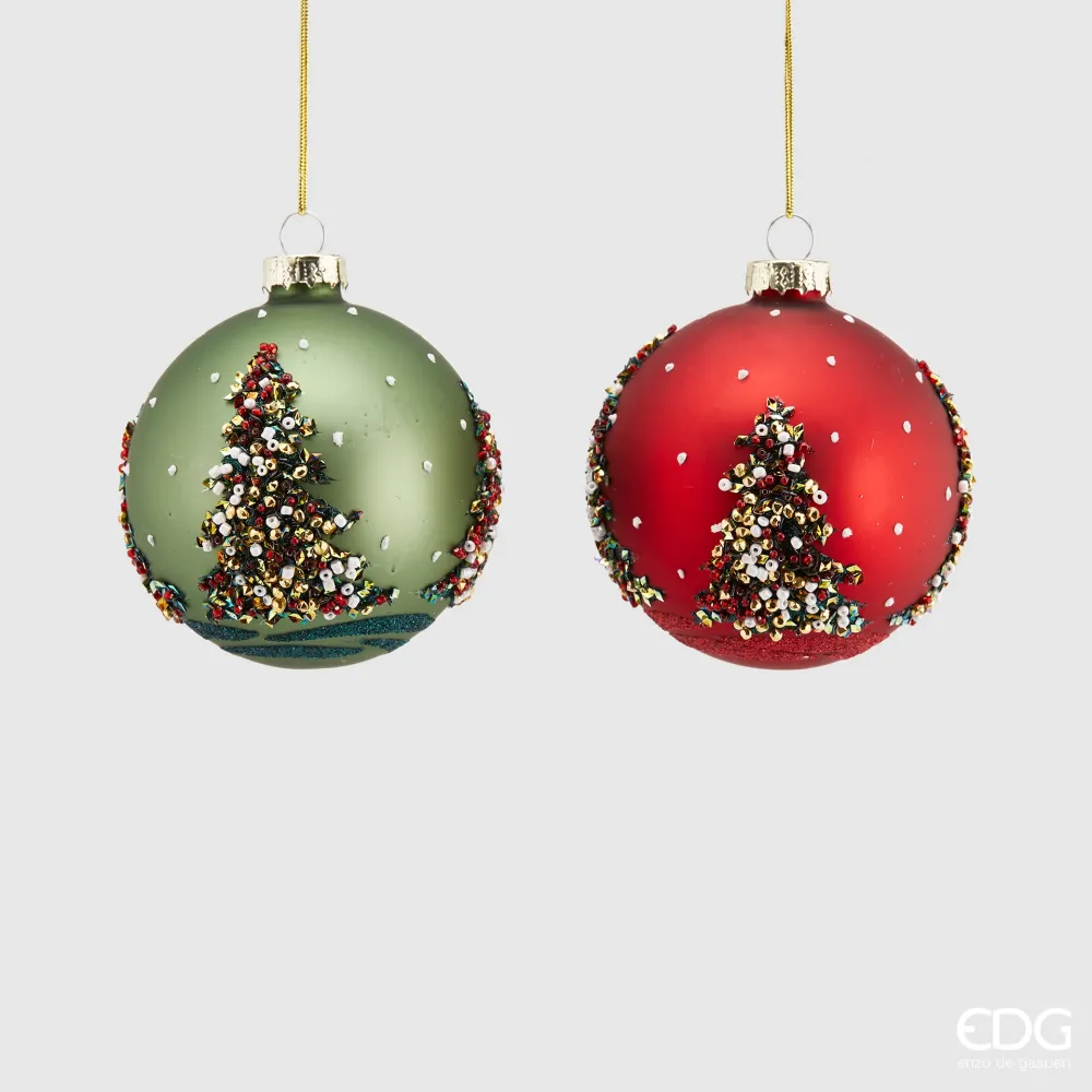 EDG Enzo De Gasperi Pallina di Natale Vetro Pino con Perle Verde D8 cm