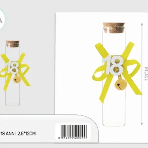 Provetta vetro 18 anni con campanello 2,5x12cm giallo