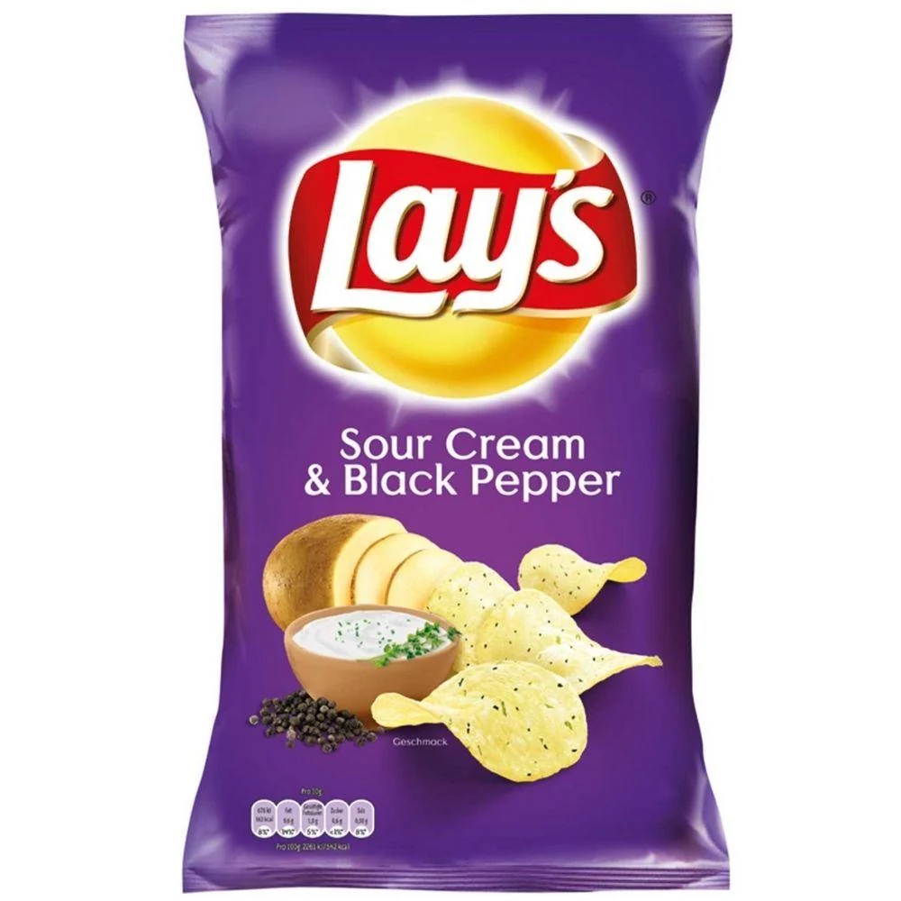 Lay's Sour Cream & Black Pepper, patatine alla panna acida e pepe nero da 175g