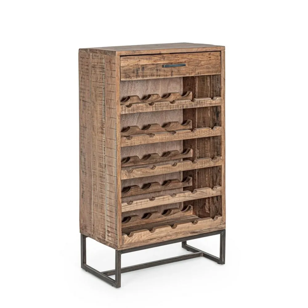 Mobile porta bottiglie "Elmer" con 1 cassetto, struttura legno d'acacia, da 60 x 32 x 107 cm
