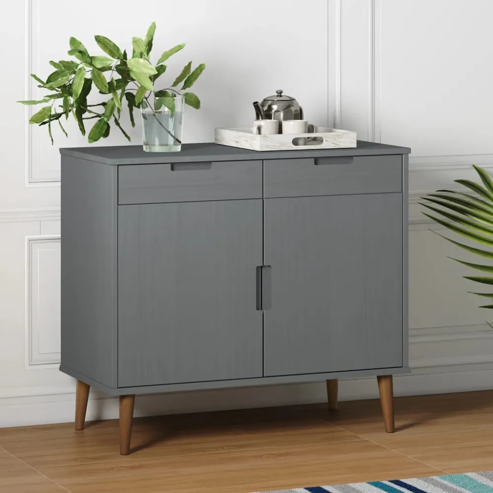 Credenza MOLDE Grigia 90x40x80 cm Legno Massello di Pino