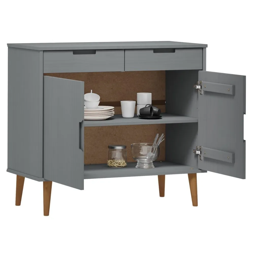 Credenza MOLDE Grigia 90x40x80 cm Legno Massello di Pino