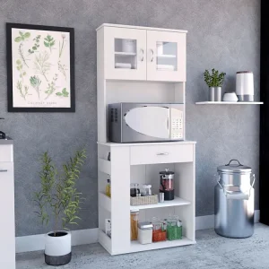Mobile da cucina microonde Capienza, con 1 cassetto e armadio 2 ante, 170 CM H X 70 CM L X 35 CM P, bianco