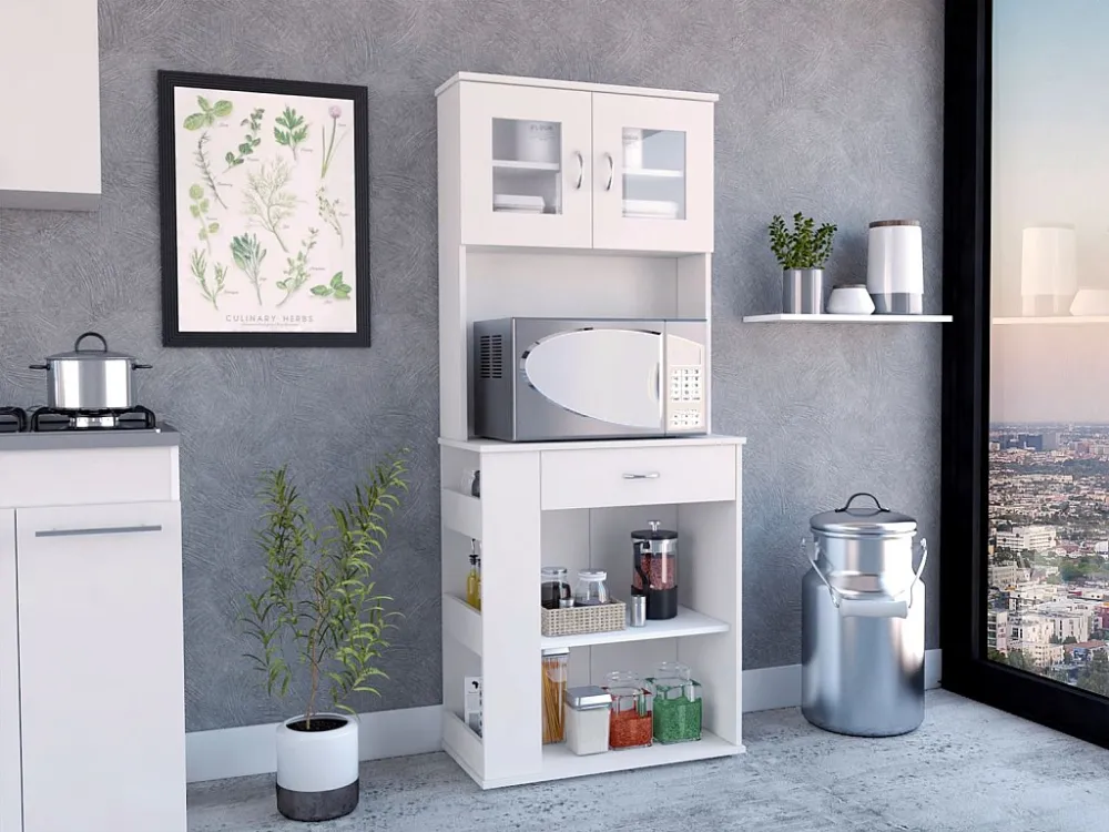 Mobile da cucina microonde Capienza, con 1 cassetto e armadio 2 ante, 170 CM H X 70 CM L X 35 CM P, bianco