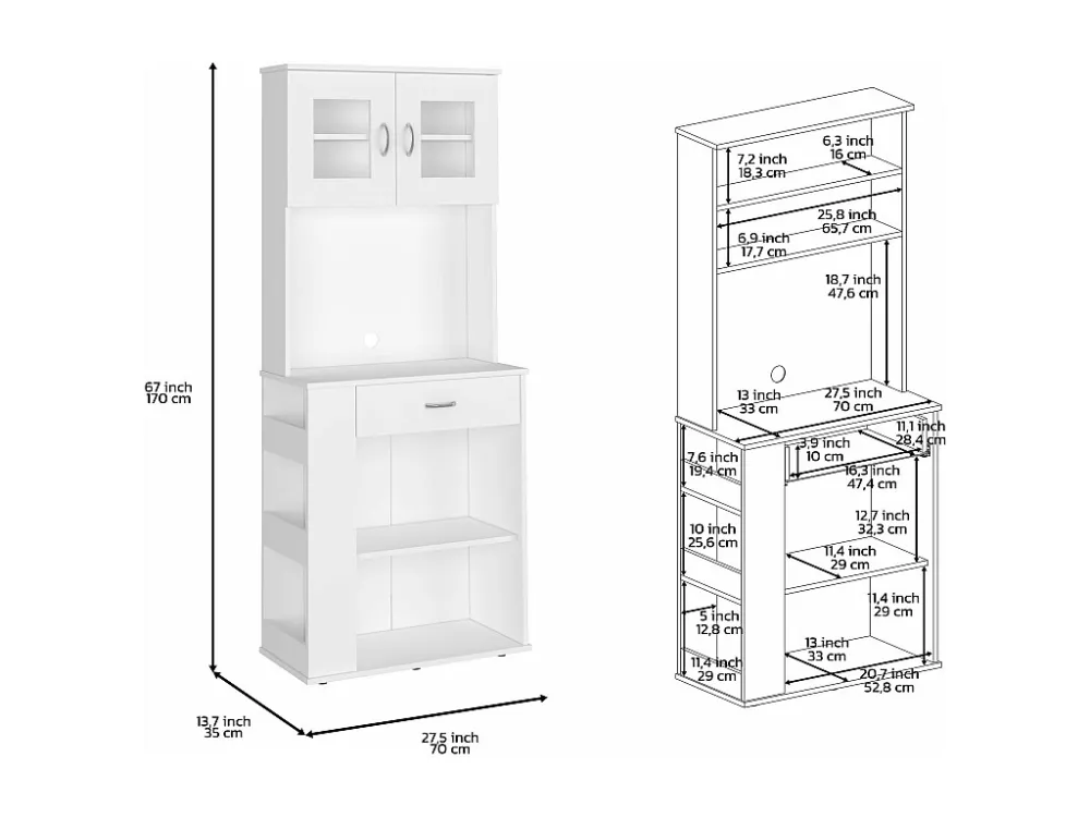 Mobile da cucina microonde Capienza, con 1 cassetto e armadio 2 ante, 170 CM H X 70 CM L X 35 CM P, bianco