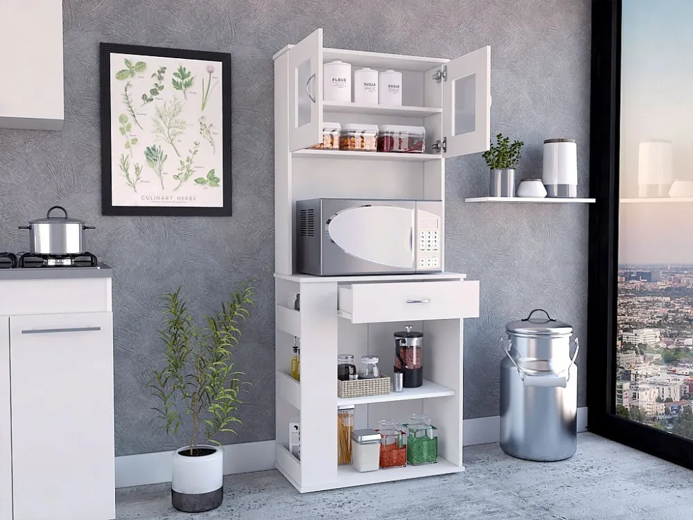 Mobile da cucina microonde Capienza, con 1 cassetto e armadio 2 ante, 170 CM H X 70 CM L X 35 CM P, bianco