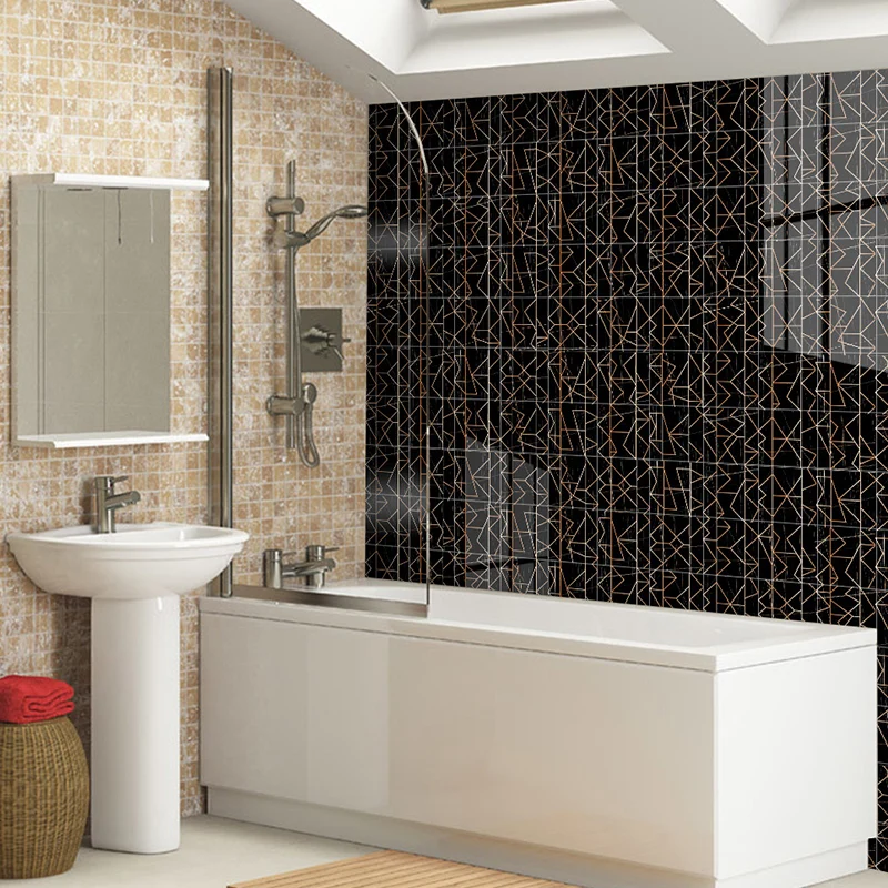 Pannelli di carta da parati marmo nero con motivo linee geometriche, decorazione da parete moderna per la casa