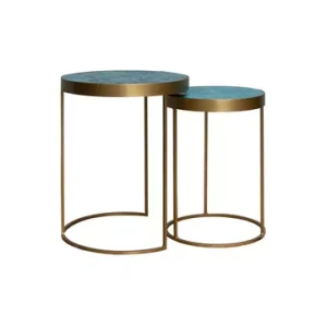 Set di 2 tavolini ceramica blu e oro Praia Chehoma - 50cm