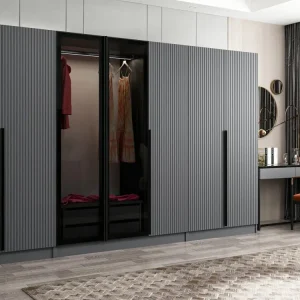 Armadio Kanowa 5 ante e 2 ante vetro L315xH210cm Antracite e Nero