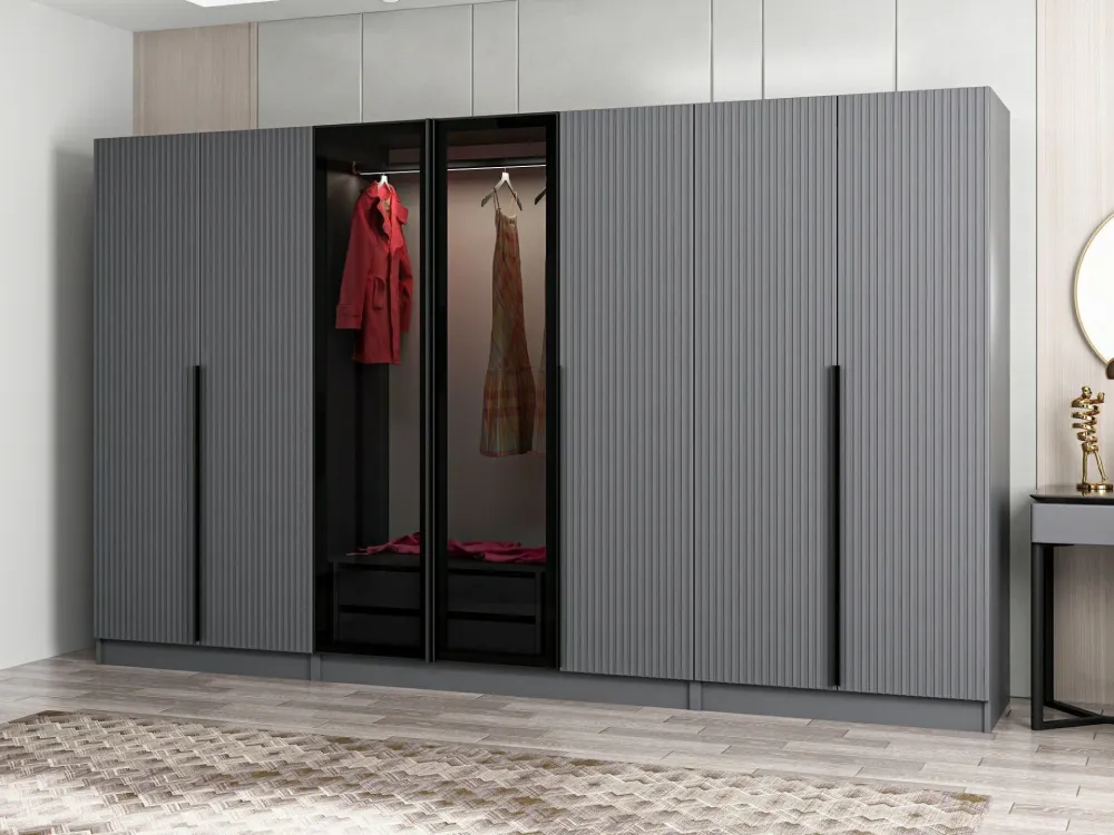 Armadio Kanowa 5 ante e 2 ante vetro L315xH210cm Antracite e Nero