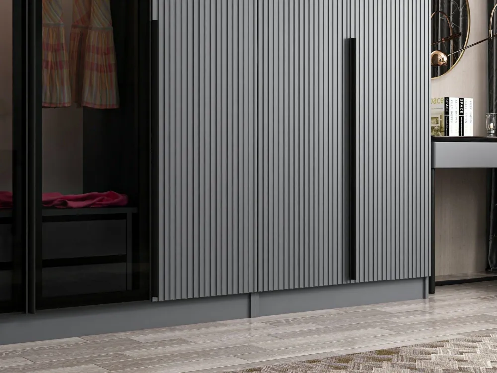 Armadio Kanowa 5 ante e 2 ante vetro L315xH210cm Antracite e Nero