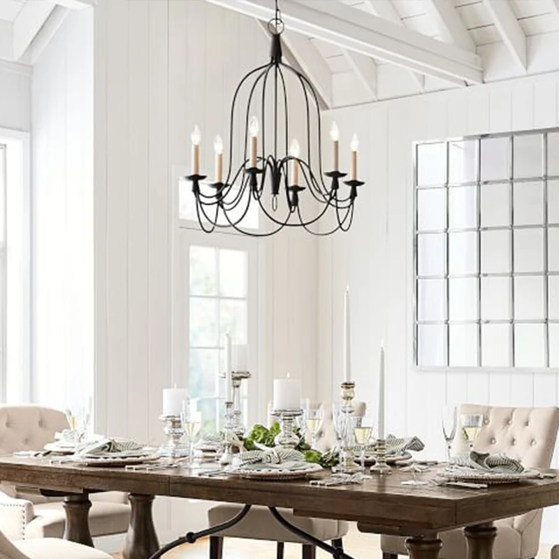 Lampadario soffitto per sala da pranzo con braccio curvo Lampadario intramontabile metallo 3/6 luci nero per sala da pranzo
