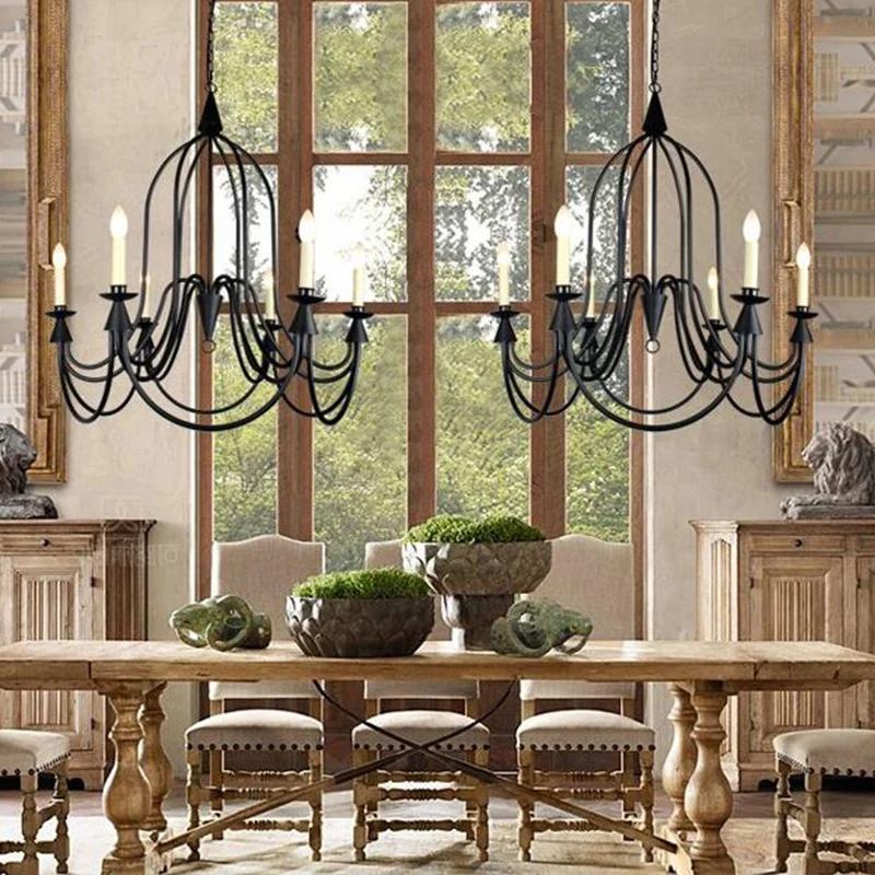 Lampadario soffitto per sala da pranzo con braccio curvo Lampadario intramontabile metallo 3/6 luci nero per sala da pranzo