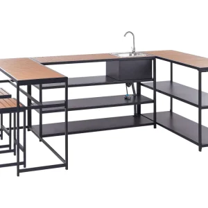 Set cucina da esterno con tavolo bar e lavello legno nero e evidente AVETRANA