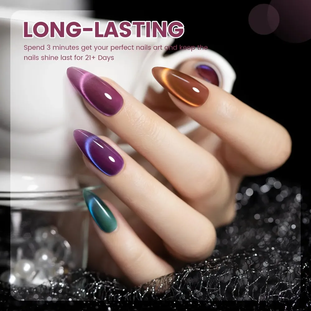 Aurora Ceramica Cat Eye Gel Polish Set - 6 Magnetic Shimmer Colors 7.5ml