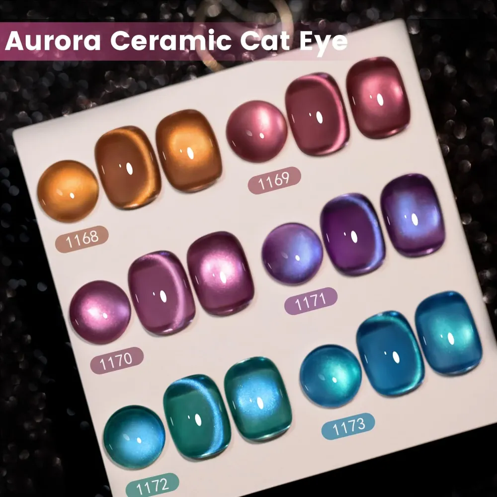 Aurora Ceramica Cat Eye Gel Polish Set - 6 Magnetic Shimmer Colors 7.5ml
