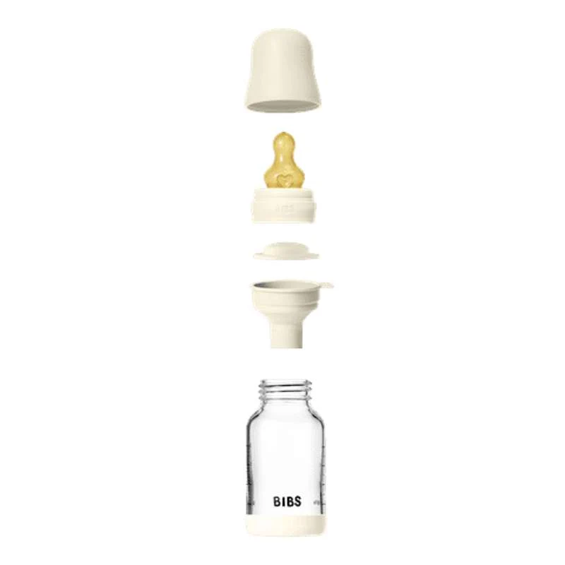 BIBS Bottle - Sutteflaskesæt - Glas - Latex/Slow Flow/Rund - 120 ml. - Ivory